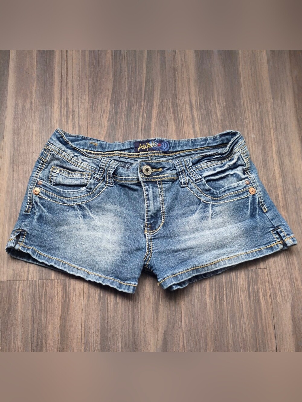 Angels Medium Wash Denim Shorts Distressed Size 11